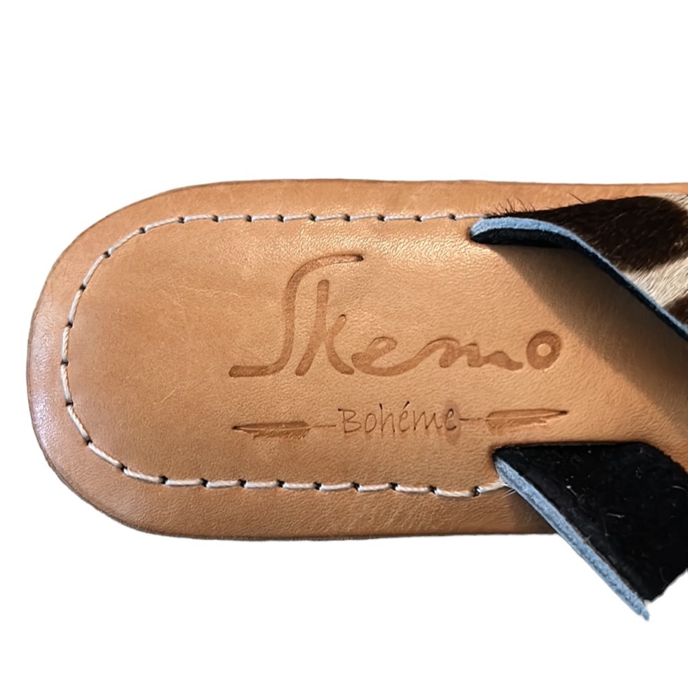 LN Skemo Savannah Leopard Embellished Leather Rhinestone Shell Slide Sandals - 7 - Picture 13 of 15